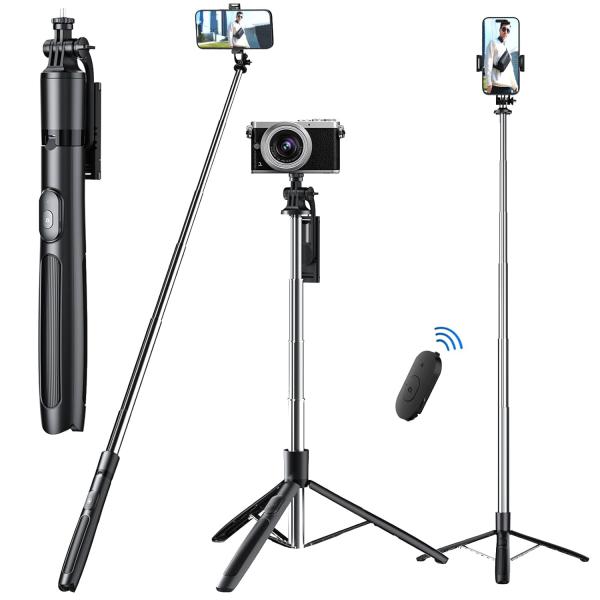 Q16 Magic Snapshot Long Selfie Stick with Tripod Stand Aluminum 61 inch Multifunctional Bluetooth Tripod for Mobile Phone Vlogging Live Stream 1/4